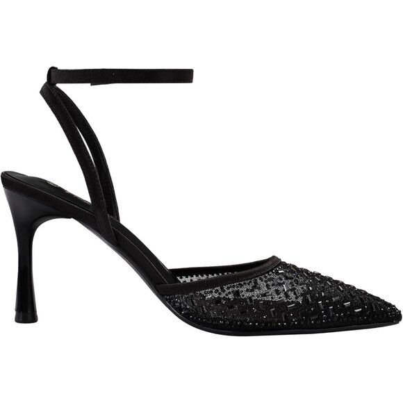 Pizz Annu Women's Black Closed Toe Mesh Sparkly Ankle Strap Cienna High Heels - Picture 3 of 8